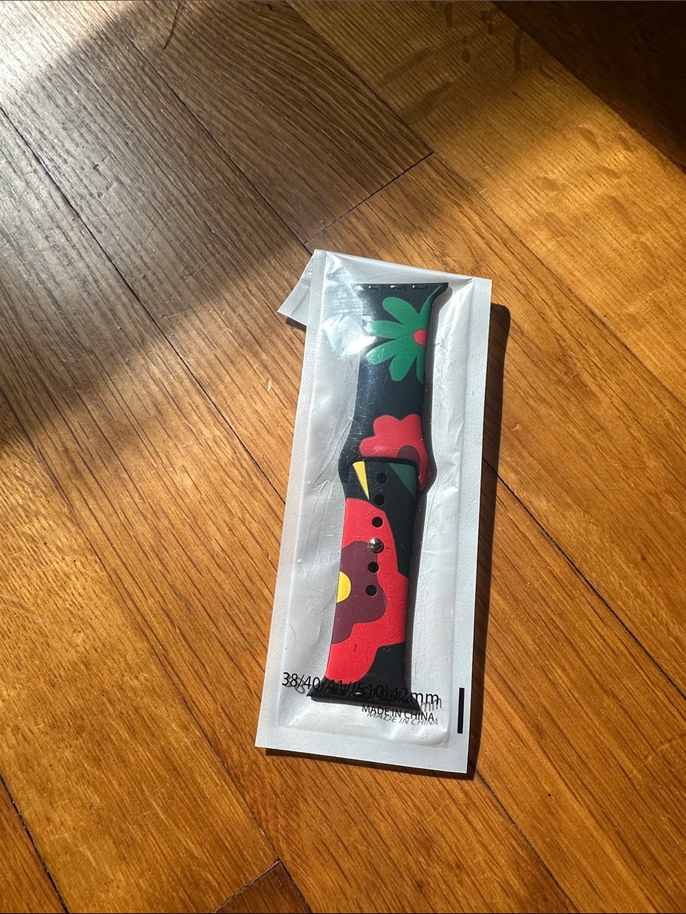 Apple Watch Band Black with Red and Green Floral Print